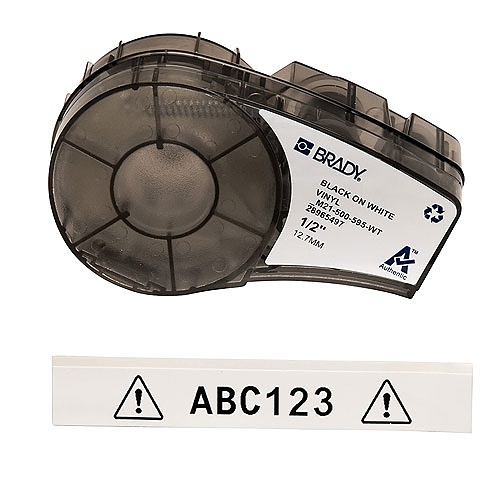 Brady ID M21-500-595-WT All Weather Permanent Adhesive Vinyl Label Tape with Ribbon for M210, M211, BMP21-PLUS Printers, 0.5"x 21', Black on White