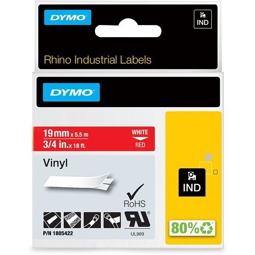 DYMO 1805422 Rhino Red Vinyl Tape, 19mm, white Text