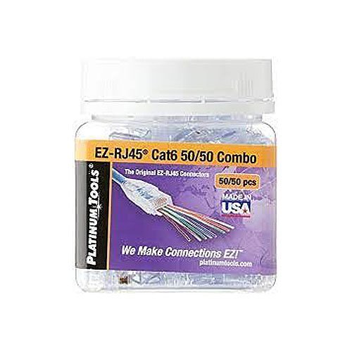 Platinum Tools 202016J EZ-RJ45 CAT6 Combo Connectors and Strain Reliefs, 100-Pack, 50-Connectors and 50-Strain Reliefs
