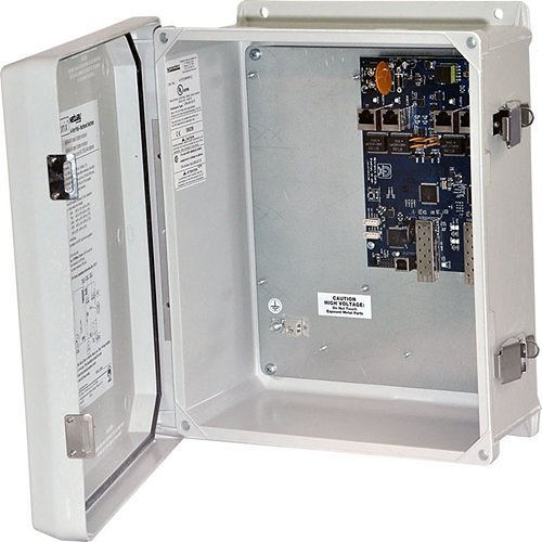 Altronix NETWAYSP4WPN Dual 1G Fiber SFP, 4x 10/100/1000 PoE/PoE+, Configurable for 2x 60W Hi-PoE, Hardened, Switch Board Mounted in NEMA4/4X, IP66 Rated Outdoor Enclosure, LINQ