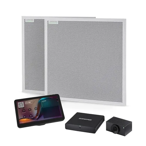 Shure IMXRK70 IntelliMix Room Kit, Includes (2) MXA902 Ceiling Microphone + Speaker, Huddly L1 Networked Camera, IntelliMix Compute, IntelliMix Touch Panel, and Network Switch