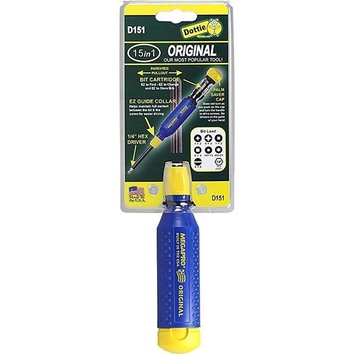 Dottie D151 15 in Screwdriver with Double Ended Bits, Yellow/Blue