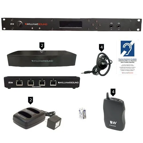 Williams AV IR SY21 Large-Area Dante Infrared Assistive Listening System with Bodypack Receivers, IR+ Transmitter, (2) Emitters, and Array