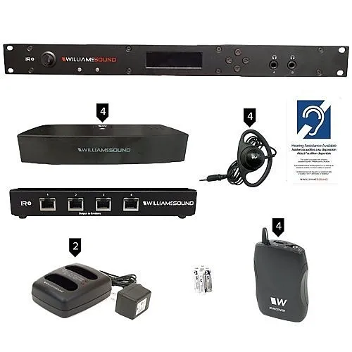 Williams AV IR SY22 Large-Area Dante Infrared Assistive Listening System with Bodypack Receivers, IR+ Transmitter, (4) Emitters, and Array