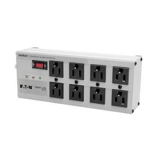 Eaton Tripp Lite ISOBAR825ULTRA Isobar 8-Outlet Surge Protector, 25' Cord with Right-Angle Plug, 3840 Joules, Diagnostic LEDs, Metal Housing