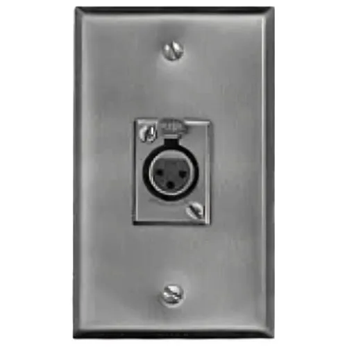 Switchcraft J3FS 1 Gang XLR Wall Plate Pre-Loaded with (1) Rectangular 3-Pin XLR Female Connector, Stainless Steel