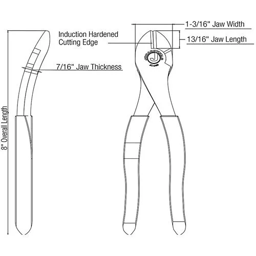 Jonard Tools JIC-2488 High Leverage Diagonal Cutting Pliers, Angled Head, 8"