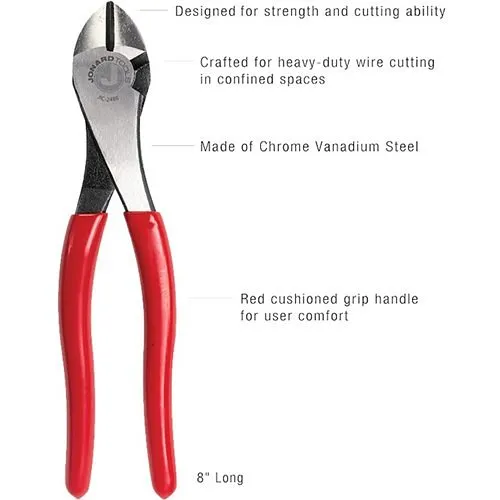 Jonard Tools JIC-2488 High Leverage Diagonal Cutting Pliers, Angled Head, 8"