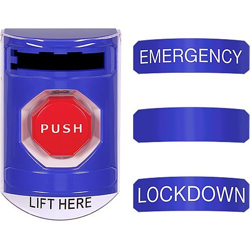 STI CP-SS43-EN Stopper Station Push Button, 3-in-1 Illuminated Stopper Station with Snap-In Messages and Stopper Station Shield, 3-Pack, Blue