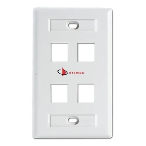 Siemon KFP-S-04-02-S Single-Gang Faceplate with Label Holder, 4-Opening, White