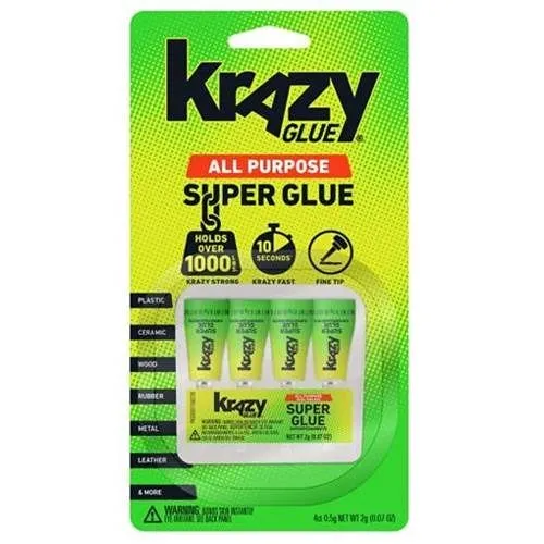 Krazy Glue KG58248SN All Purpose Super Glue Single-Use Tubes, 0.5 ml (0.01oz), 4-Pack