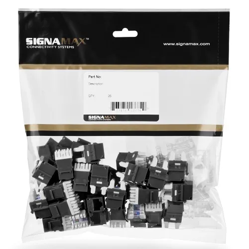 Signamax KJ458MT25-C6C-BK MT-Series CAT6 Keystone Jack, T568A/B Wiring, 25-Pack, Black