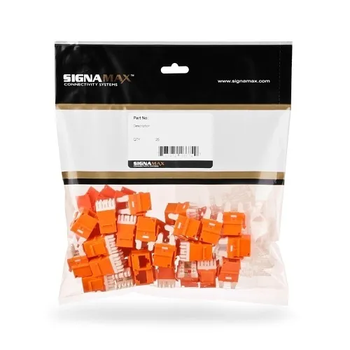 Signamax KJ458MT25-C6C-OR MT-Series CAT6 Keystone Jack, T568A/B Wiring, 25-Pack, Orange