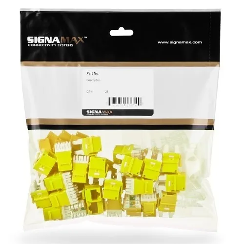 Signamax KJ458MT25-C6C-YE MT-Series CAT6 Keystone Jack, T568A/B Wiring, 25-Pack, Yellow