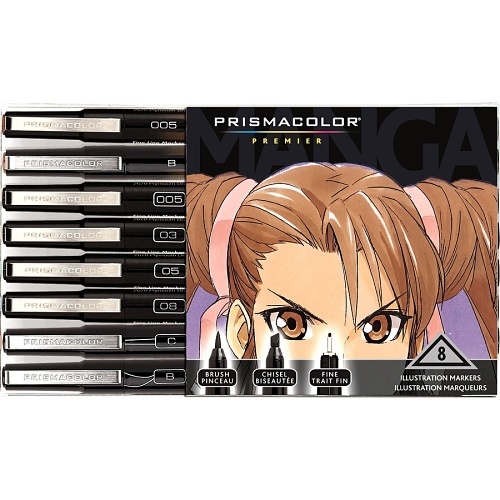 Prismacolor 1759417 Premier Manga Illustration Markers, Assorted Tips, Black and Sepia, 8-Pack