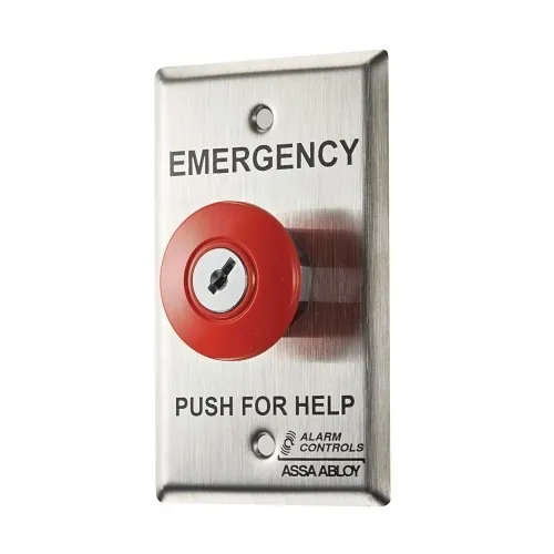 Alarm Controls KR-2-1-GR Latching Operator Key Reset 2 N/O Pairs Emergency Panic Station with Guard Ring, Stainless Steel Plate