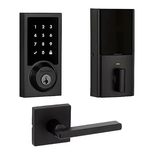 Kwikset KT-99160044K SmartCode Contemporary Electronic Deadbolt with (1) Halifax Passage Lever Right / Left Handed, Matte Black, Kit