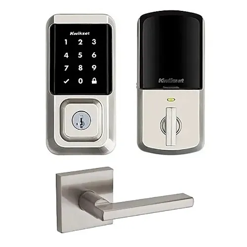 Kwikset 99390-001 Halo Touchscreen Wi-Fi Enabled Smart Lock with Halifax Lever Passage Door Lock Kit, Satin Nickel