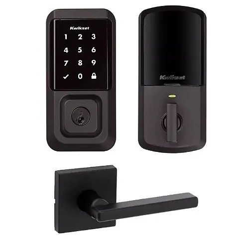 Kwikset 99390-004 Halo Touchscreen Wi-Fi Enabled Smart Lock with Halifax Passage Lever Right or Left Handed Kit, Matte Black