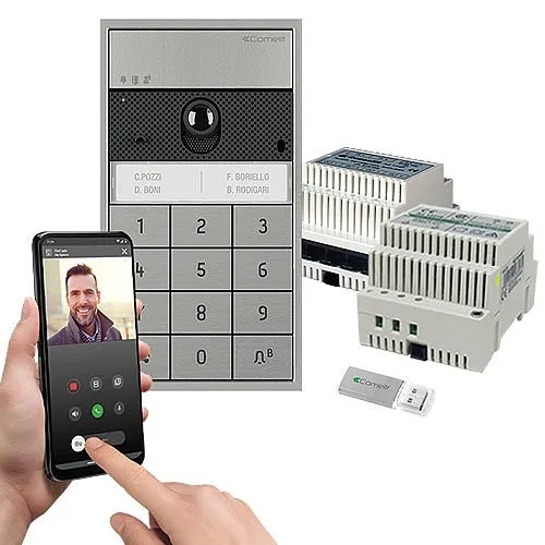 Comelit KVU8509 Surface Mount Single-Family Kit, 6-Piece, Includes ULTRA Audio/Video External Unit and Number Keypad, Multi-User Gateway and One Master License for VIP System