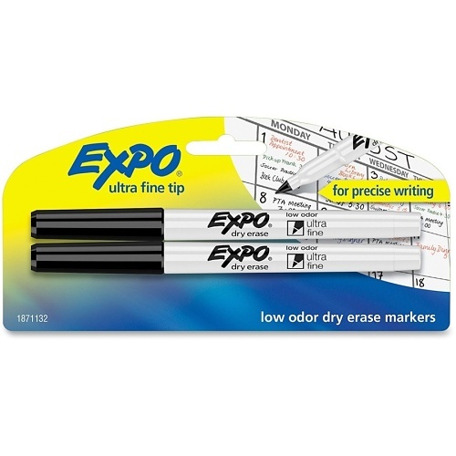 Expo 1871132 Low-Odor Dry Erase Markers, Ultra-Fine Tip, Black, 2-Pack