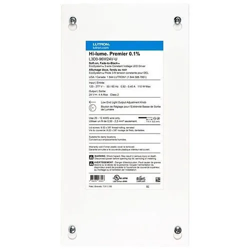 Lutron L3D0-96W24V-U Hi-lume Premier 0.1% EcoSystem ConstantVage Driver 24V DC 96W Output