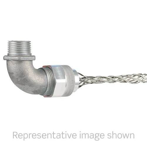 Leviton L7764-100 Strain Relief Grip, 1/2" NPT Size, .50-.63" Cable Diameter, 90°, Double Weave