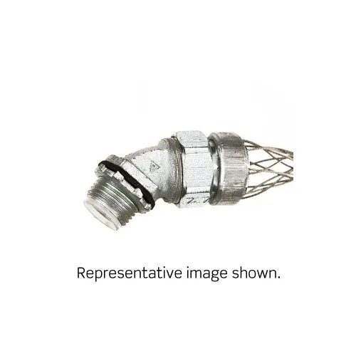 Leviton L7931 3/8" 45-Degree Male Liquid-Tight Metal Core Conduit, Malleable Iron Body, Strain-Relief Grip