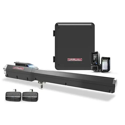 LiftMaster LA500PKGUL 24VDC Swing Gate Opener with Primary Arm LA500DC, Battery Backup with Control Board, Monitored Retro Reflective Photo Eye LMRRUL, (2) Remotes with Visor Clip