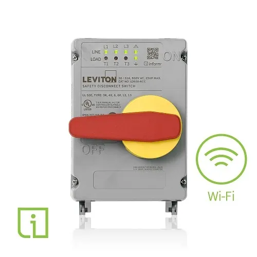Leviton LDS30-ACC 30/32A Non-Metallic Disconnect Switch with Inform Technology and Auxiliary Contact