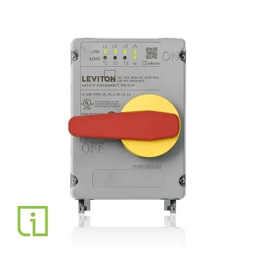 Leviton LDS30-ACS 30/32A Non-Metallic Disconnect Switch with Inform Technology and Auxiliary Contact