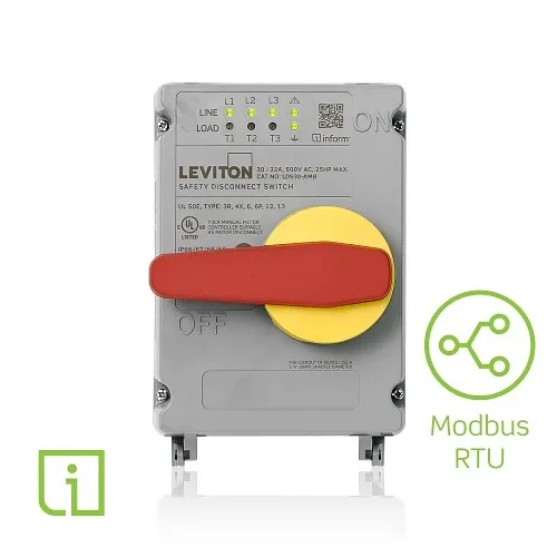 Leviton LDS30-AMB 30/32A Non-Metallic Disconnect Switch with Inform Technology and Auxiliary Contact