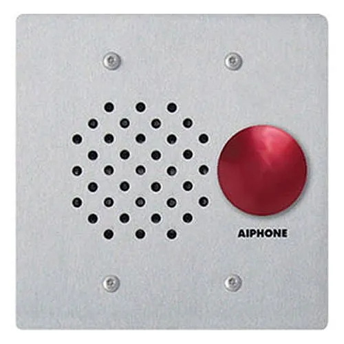 Aiphone LE-SSR 2-Gang Door Station with Red Mushroom Button, Vandal and Weather Resistant, Stainless Steel