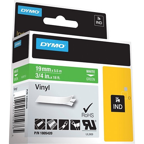 DYMO 1805420 Label, Rhino 3/4" Green Vinyl, White Print