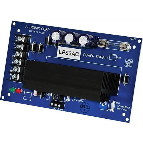 Altronix LPS3AC Linear Power Supply Charger, Single Class Output, AC Fail Supervision, 12/24VDC at 2.5A, 16/28VAC, Board
