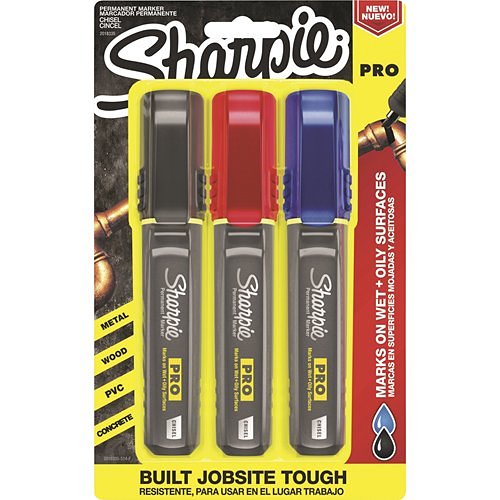 Sharpie 2018335 PRO Permanent Marker, Medium Chisel Tip, Assorted, 3-Pack