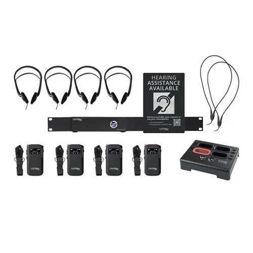 Listen Technologies LWS-04B-W1-D LWS Series 2-Channel Wi-Fi Audio System with 4 Dante Receivers, Black