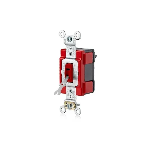 Leviton M1221-RL Lev-Lok Tamper-Resistant Toggle Switch, 20A, 120/277V, Single-Pole, Red