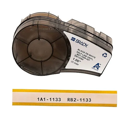 Brady ID M21-1000-427 Self-Laminating Vinyl Wrap Around Labels with Ribbon for M210, M211, BMP21-PLUS Printers, 1"x14', Black on White