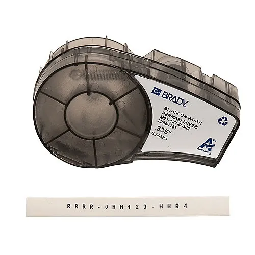 Brady ID M21-187-C-342 PermaSleeve Heat Shrink Wire and Cable Labels with Ribbon for M210, M211, BMP21-PLUS Printers, 3/16"x 7', Black on White