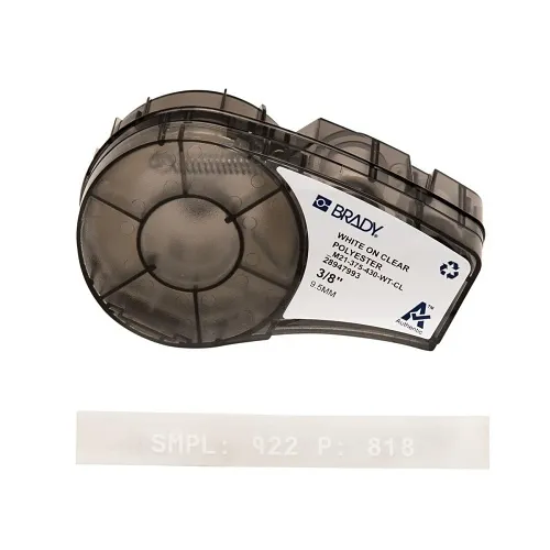 Brady ID M21-375-430-WT-CL M21 Series 0.375" Clear Polyester Labels for Harsh Environments, White on Clear