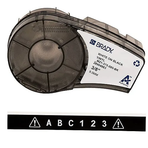 Brady ID M21-375-595-BK 3/8" All Weather Permanent Adhesive Vinyl Label Tape with Ribbon for M21 Printers, White on Black