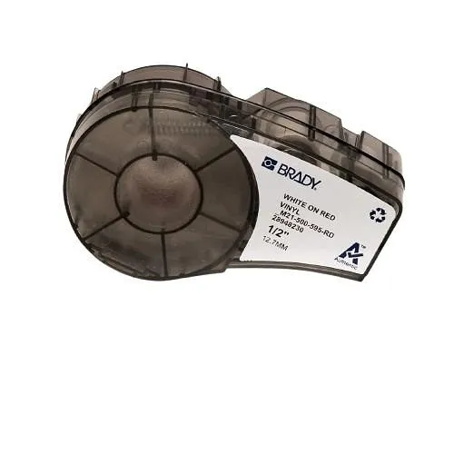 Brady ID M21-500-595-RD Outdoor Permanent Adhesive Vinyl Label Tape with Ribbon for M21 Printers, 0.5", White on Red