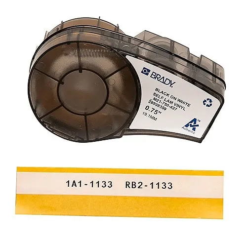 Brady ID M21-750-427 3/4" Self-Laminating Vinyl Wrap Around Labels with Ribbon for M21 Printers, Black on White