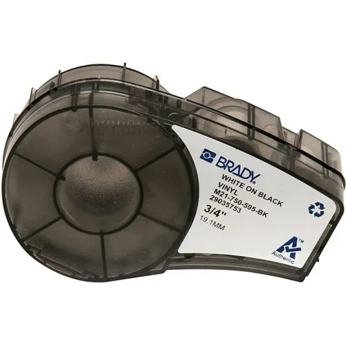 Brady ID M21-750-595-BK All Weather Permanent Adhesive Vinyl Label Tape with Ribbon for M210, M211, BMP21-PLUS Printers, 0.75"x 21', White on Black