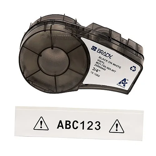 Brady ID M21-750-595-WT 3/4" All Weather Permanent Adhesive Vinyl Label Tape with Ribbon for M21 Printers, Black on White