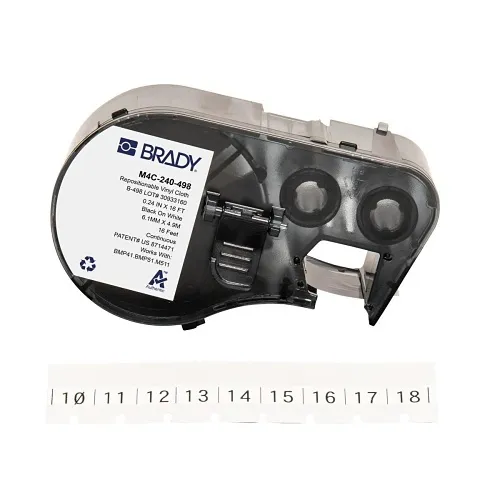 Brady ID M4C-240-498 Repositionable Multi-Purpose Vinyl Cloth Terminal Block Labels with Ribbon for M4 M5 Printers, 0.24"