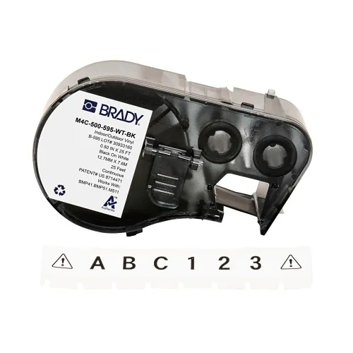 Brady ID M4C-500-595-WT-BK All Weather Permanent Adhesive Vinyl Label Tape with Ribbon for M4 M5 Printers, 0.5", Black on White