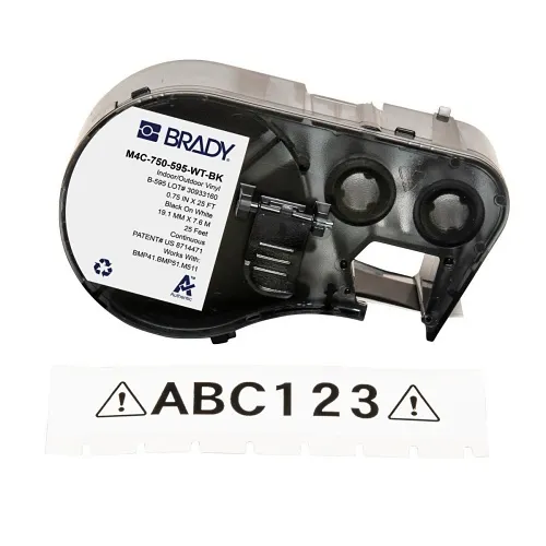 Brady ID M4C-750-595-WT-BK All Weather Permanent Adhesive Vinyl Label Tape with Ribbon for M21 Printers, Black on White