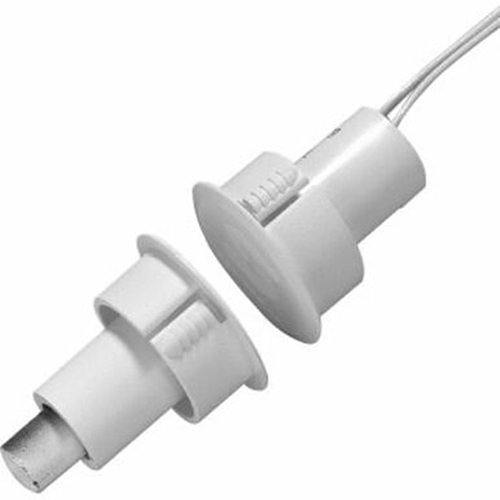 Edwards Signaling 1076W-M Recessed Steel Door Magnetic Contact with Wire Leads, 1" Diameter, SPDT, Wide Gap, 1" Gap Size, Single Pole-Double Throw, White